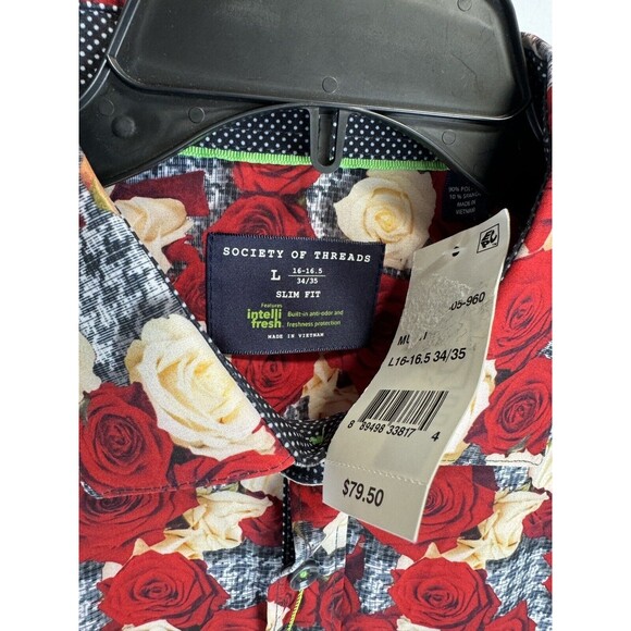 Society Of Threads Men's Slim Fit Floral Performance Dress Shirt Size: Large - Picture 6 of 7